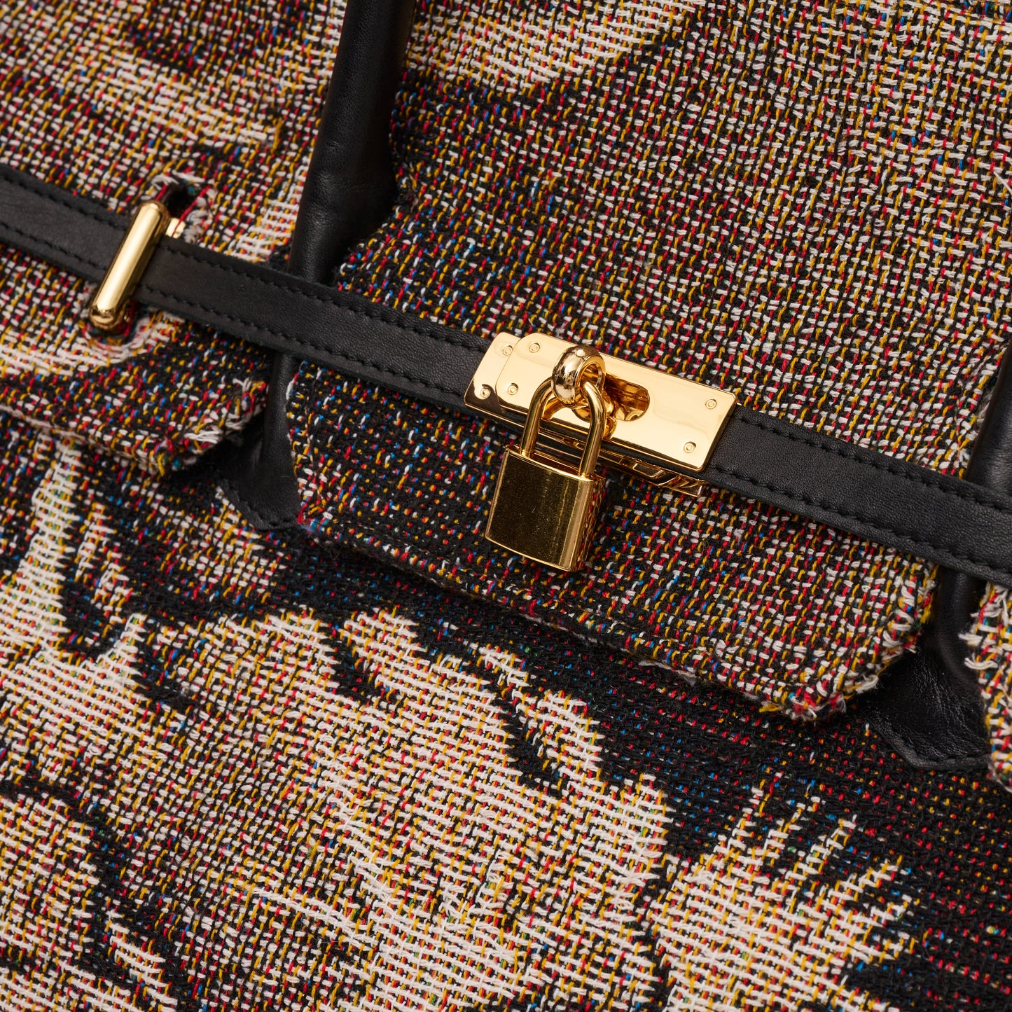 STD JACQUARD & CALF LEATHER TOTE BAG