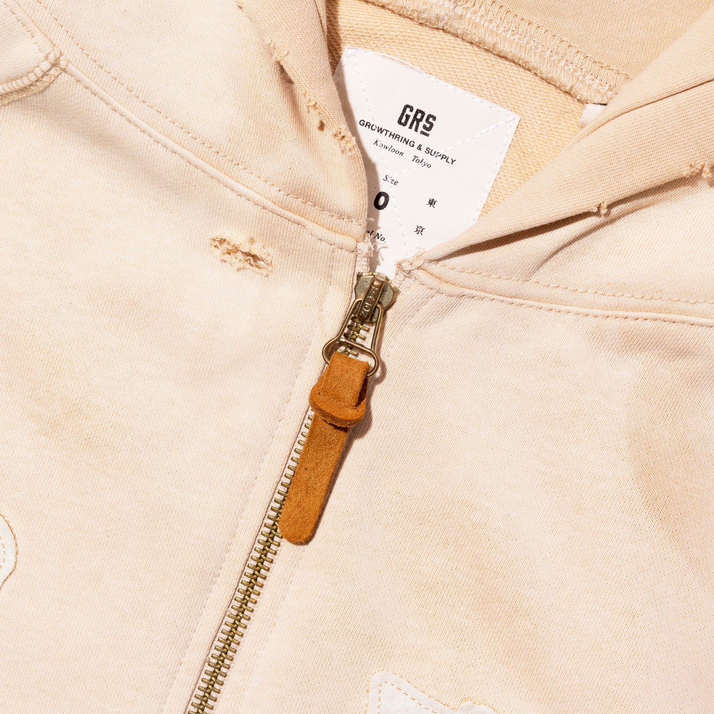 Sun Faded Kowloon Lightweight Zip-up Hoodie / Pastel Beige