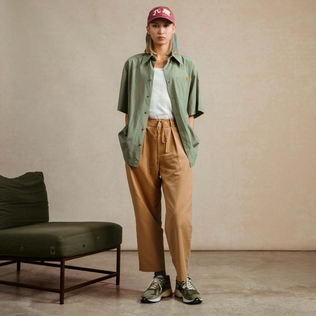 Faded Color S/S Pocket Big Shirt / Sage Green