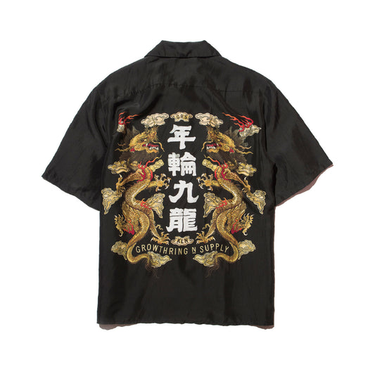 KOWLOON DOUBLE DRAGON PRINT SILK BOWLING SHIRT