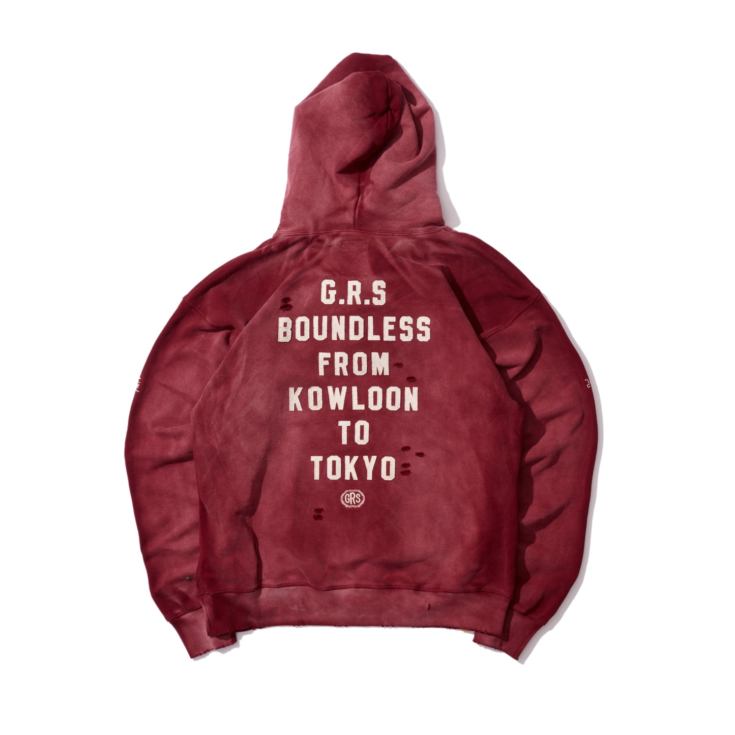 [Year of Dragon edition] Hand Stitch 24 竜 Heavy Weight Cotton Sun Faded Hoodie / Burgundy Red