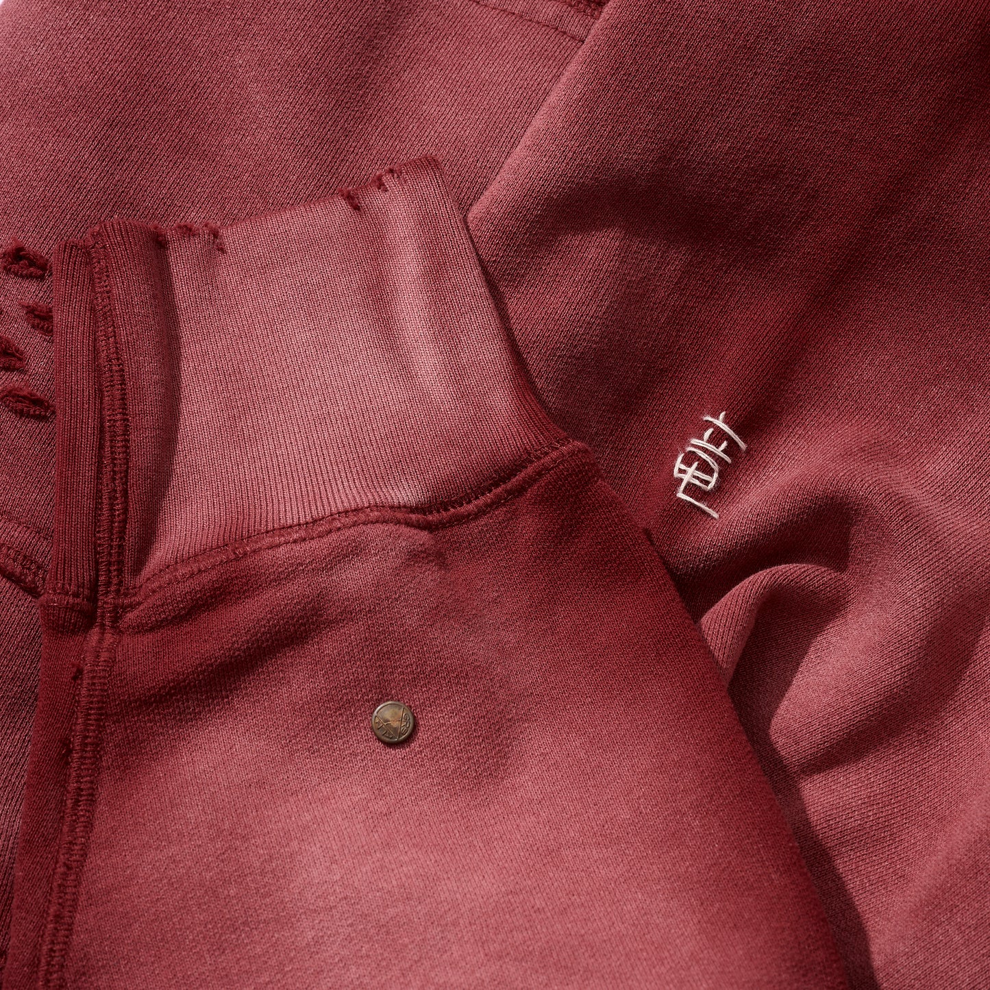 [Year of Dragon edition] Hand Stitch 24 竜 Heavy Weight Cotton Sun Faded Hoodie / Burgundy Red