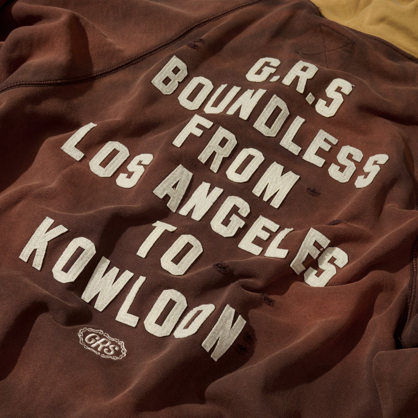 TWO TONE DISTRESSED SUN FADED KOWLOON ZIP-UP HOODIE / SABLE BROWN