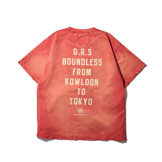 SUN FADED HEAVY DISTRESSED OVERSIZE PEACE TEE / BURGUNDY (HK EDITION)