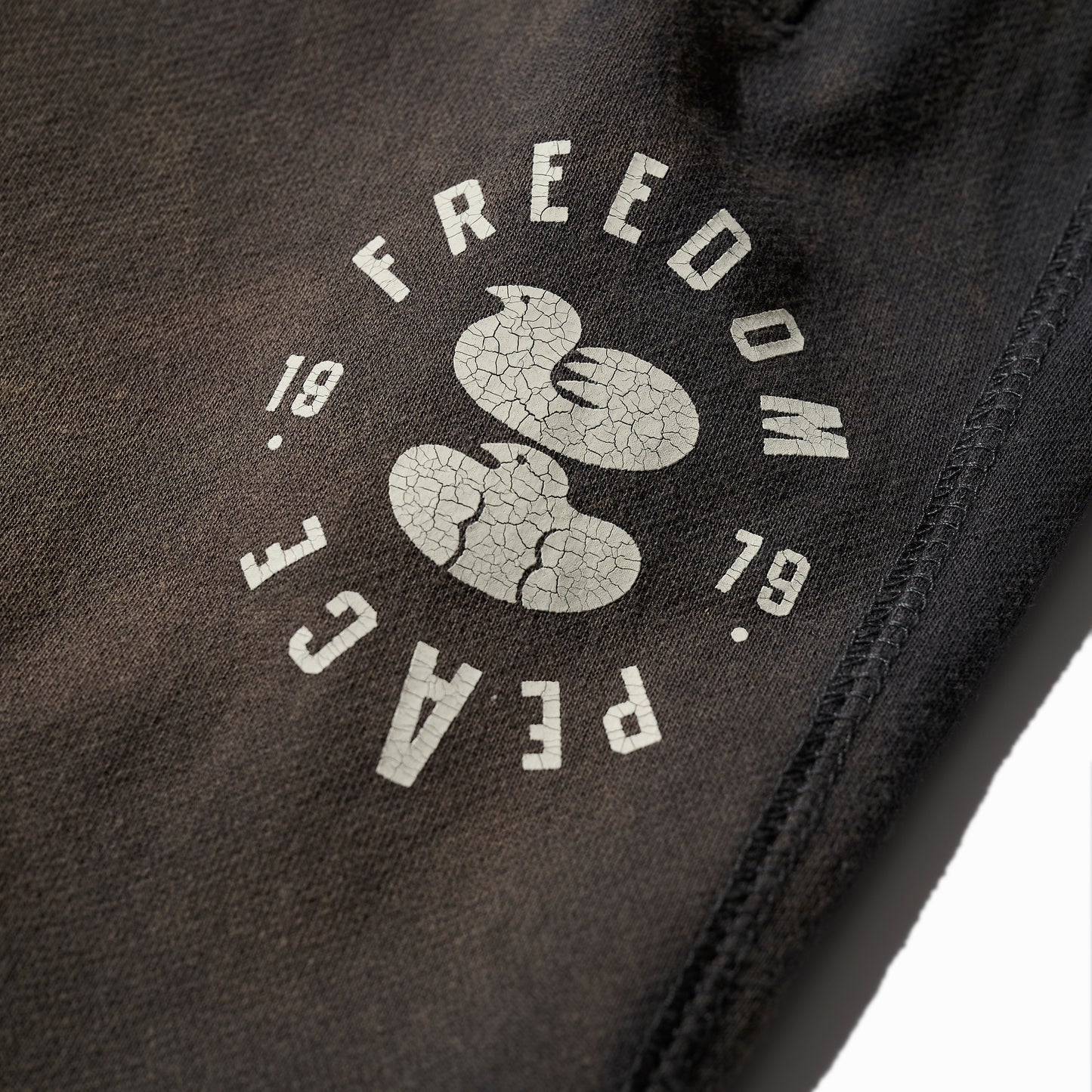 SUN FADED PATCHWORK WASHED “FREEDOM” SWEAT PANTS / CHARCOAL