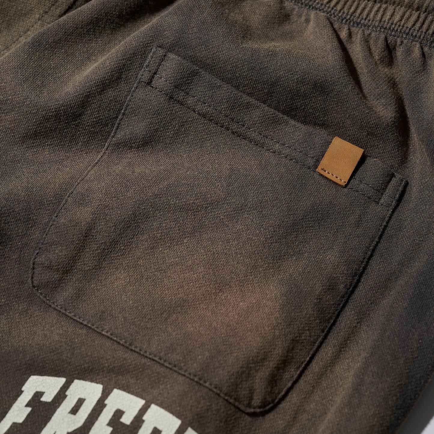 SUN FADED PATCHWORK WASHED “FREEDOM” SWEAT PANTS / CHARCOAL