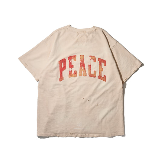 SUN FADED HEAVY DISTRESSED OVERSIZE PEACE TEE / VINTAGE WHITE (HK EDITION)