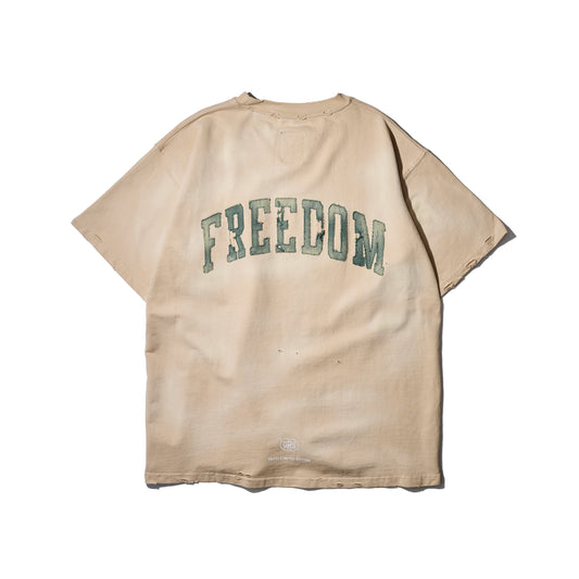 SUN FADED HEAVY DISTRESSED OVERSIZE FREEDOM TEE / VINTAGE WHITE (HK EDITION)