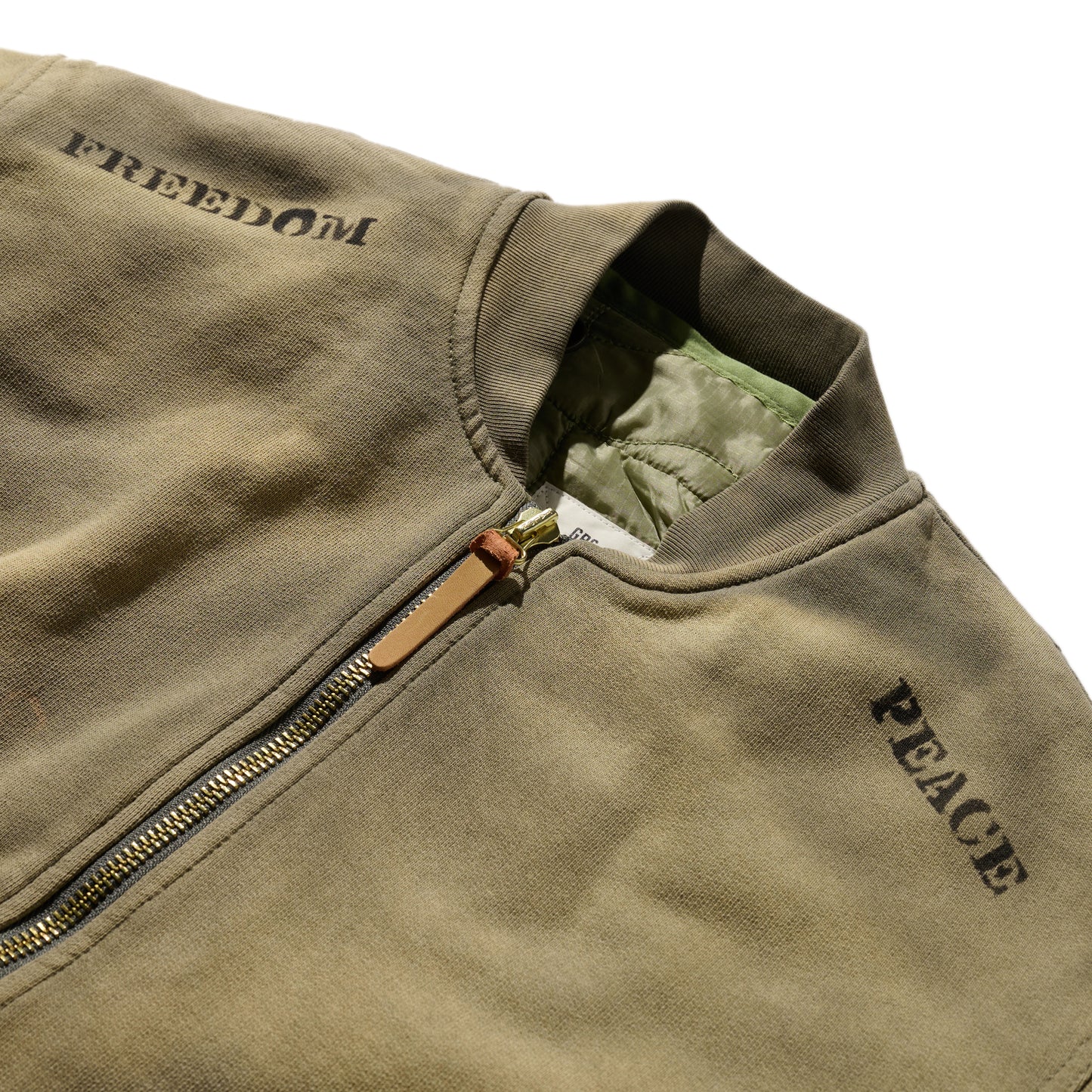 “Freedom & Peace” MA1 Sun Faded Sweat Bomber + Quilted Liner