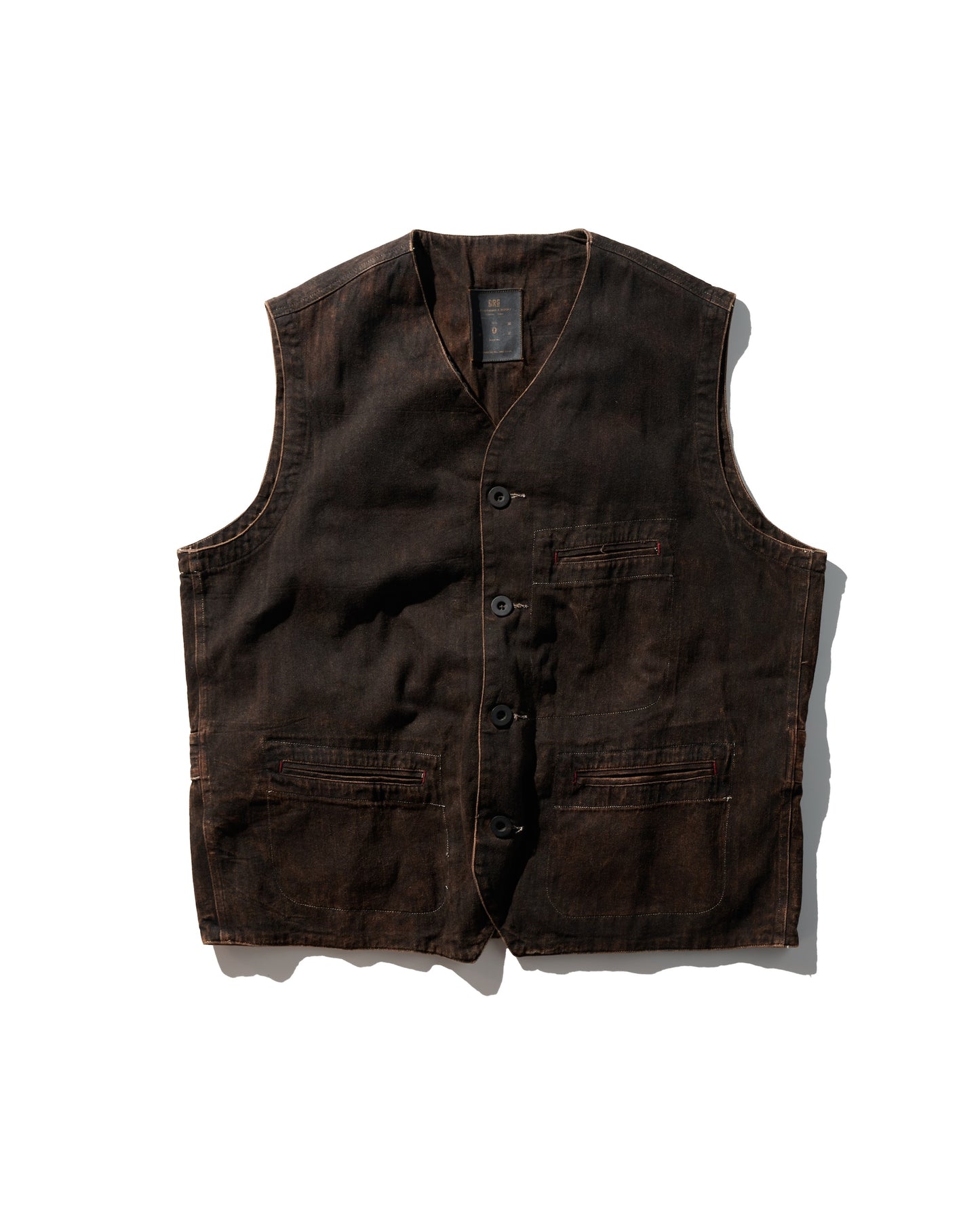 MUD DYEING HERRINGBONE TWILL WAISTCOAT
