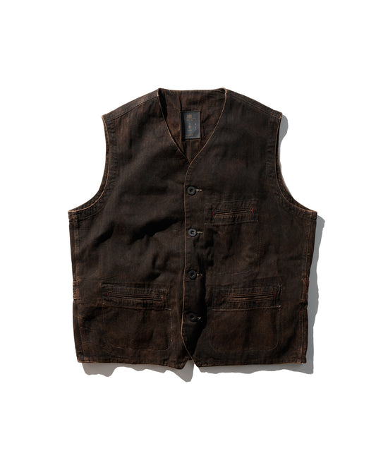 MUD DYEING HERRINGBONE TWILL WAISTCOAT