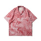 "Downhill Tiger & Dragon" Overprint Camp Collar Shirt / Dusty Pink