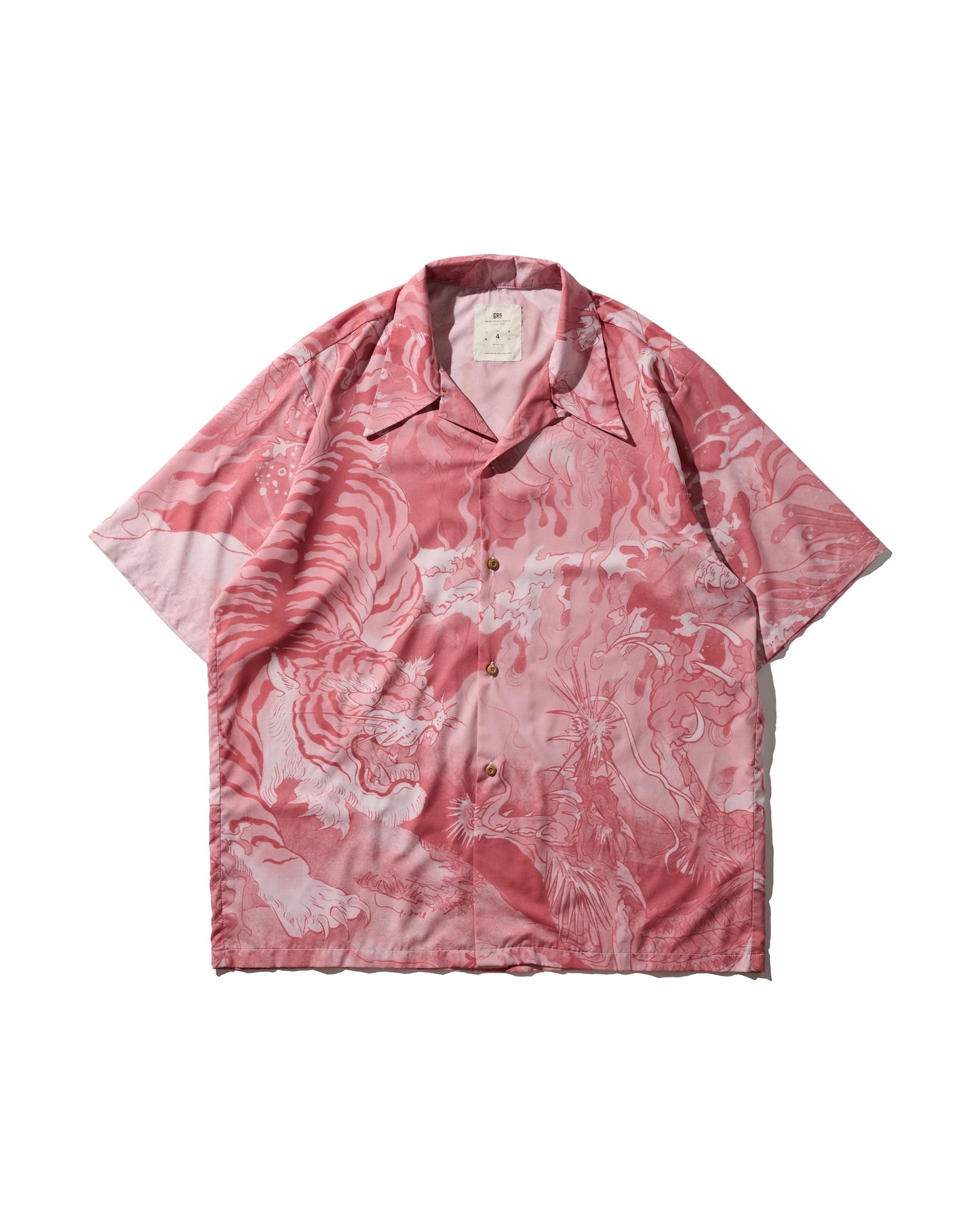 "Downhill Tiger & Dragon" Overprint Camp Collar Shirt / Dusty Pink