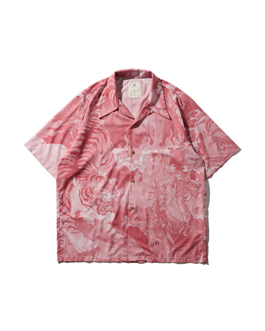 "Downhill Tiger & Dragon" Overprint Camp Collar Shirt / Dusty Pink