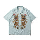 "Double Dragon" Overprint Camp Collar Shirt / Seaside Blue