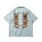 "Double Dragon" Overprint Camp Collar Shirt / Seaside Blue