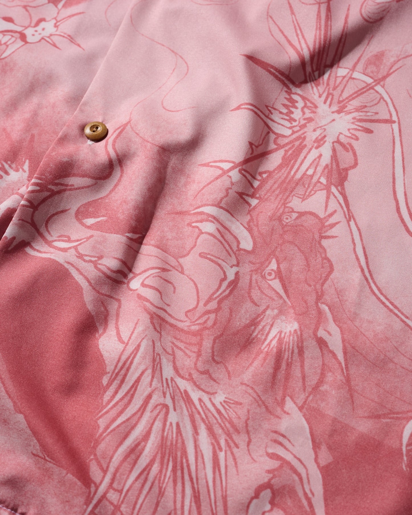 "Downhill Tiger & Dragon" Overprint Camp Collar Shirt / Dusty Pink
