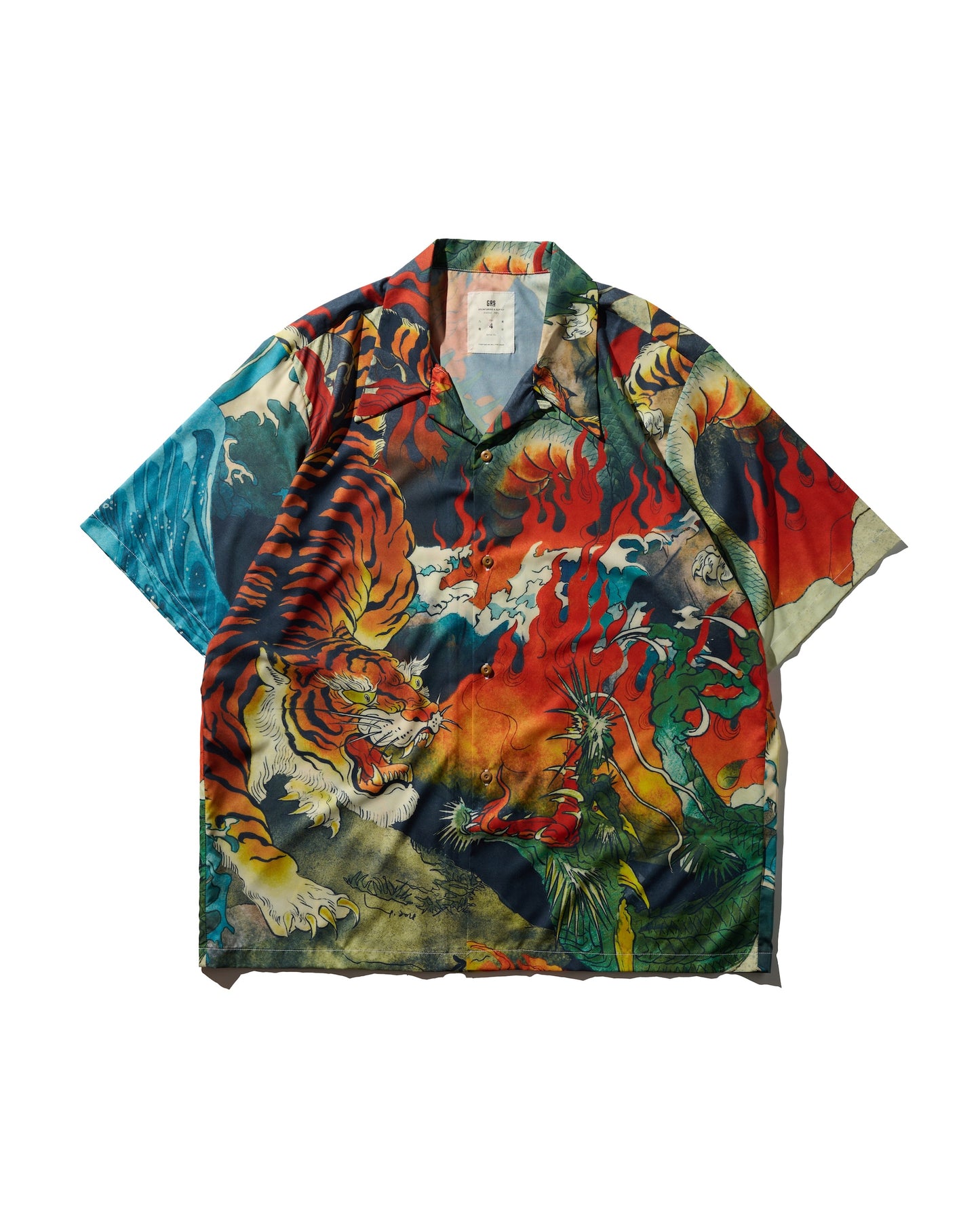 "DOWNHILL TIGER & DRAGON" OVERPRINT CAMP COLLAR SHIRT / OG