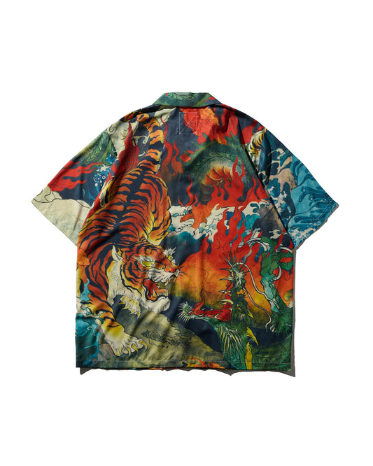 "DOWNHILL TIGER & DRAGON" OVERPRINT CAMP COLLAR SHIRT / OG