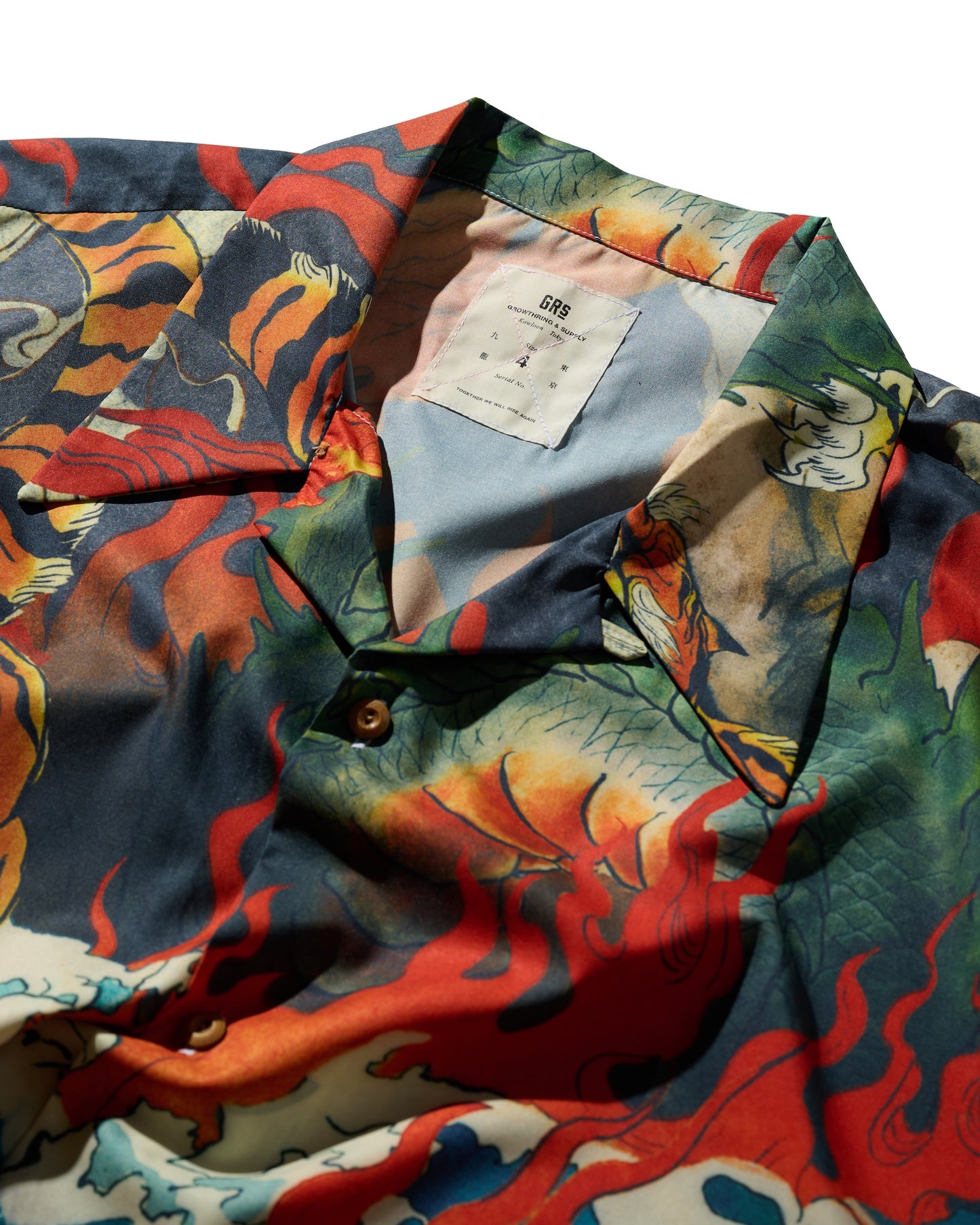 "DOWNHILL TIGER & DRAGON" OVERPRINT CAMP COLLAR SHIRT / OG