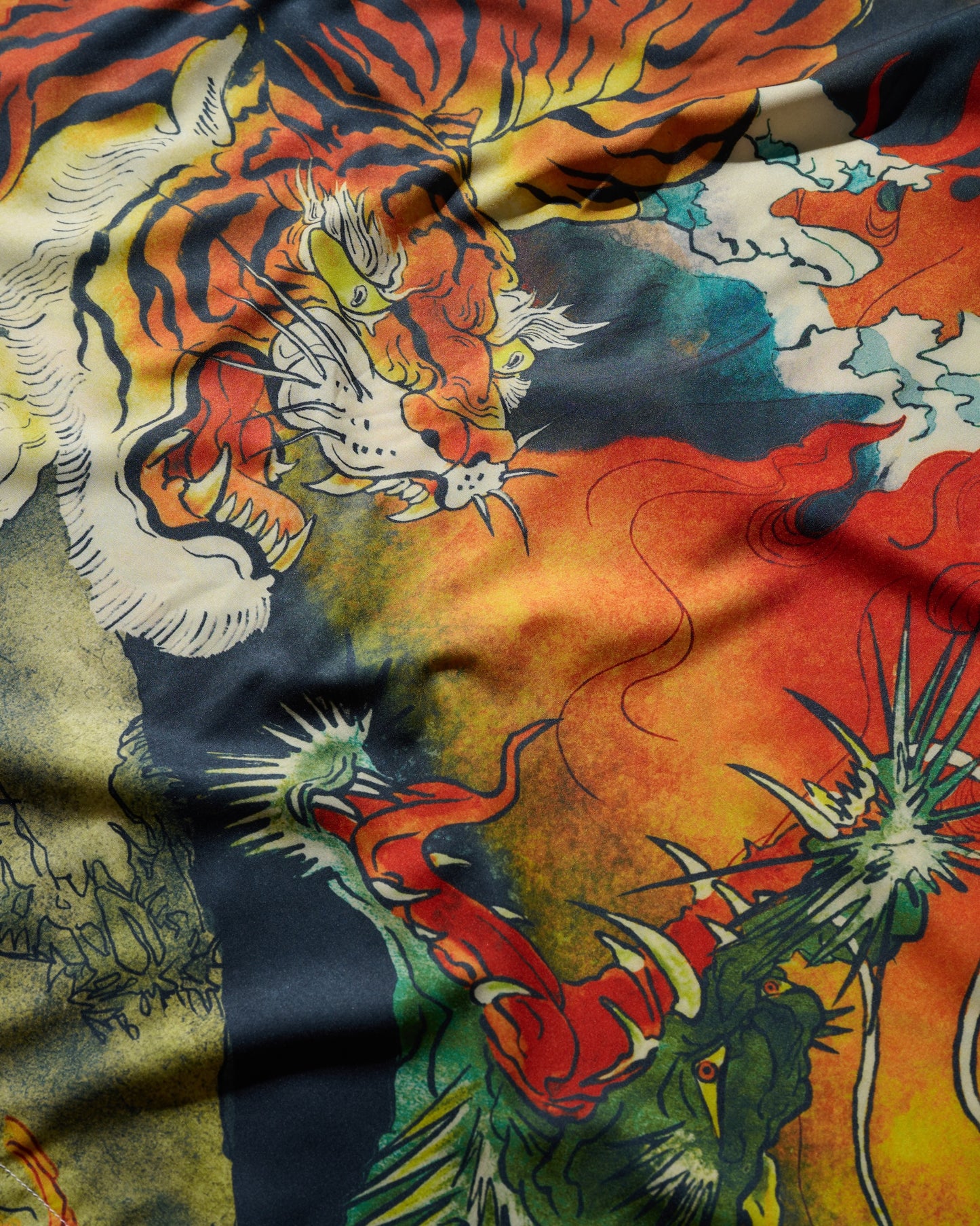 "DOWNHILL TIGER & DRAGON" OVERPRINT CAMP COLLAR SHIRT / OG