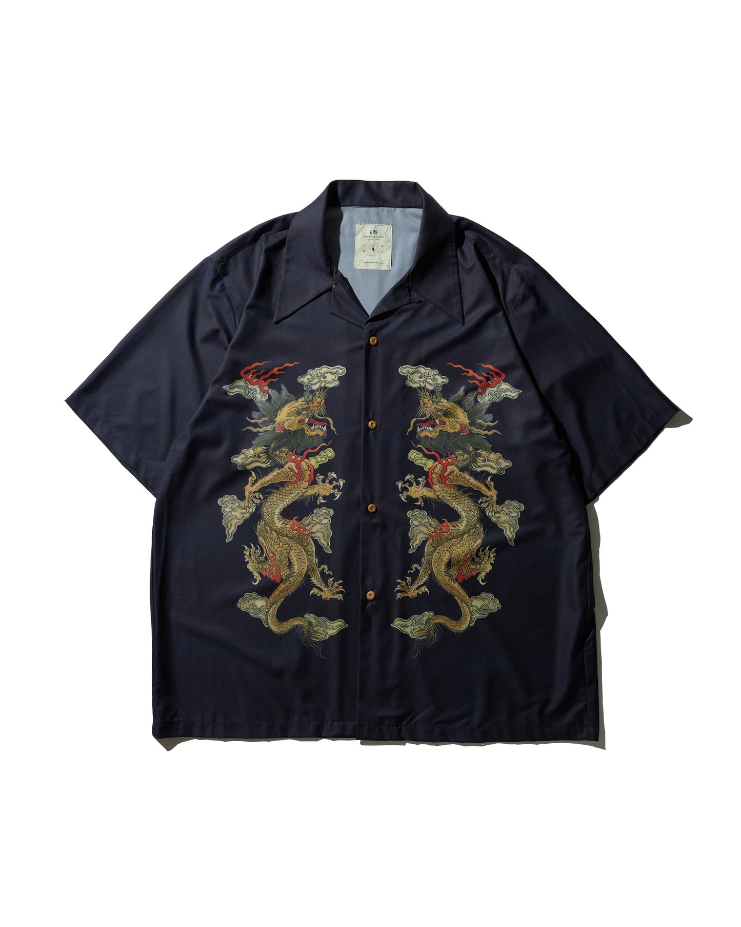 "DOUBLE DRAGON" OVERPRINT CAMP COLLAR SHIRT / OG