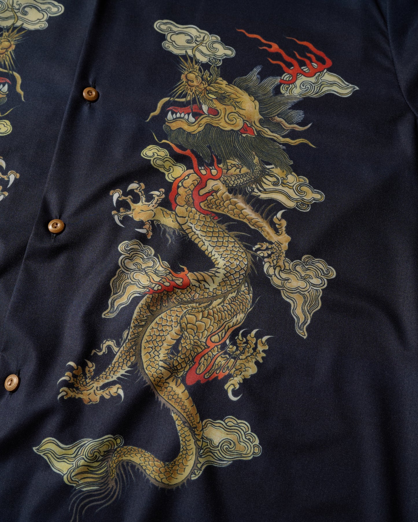 "DOUBLE DRAGON" OVERPRINT CAMP COLLAR SHIRT / OG