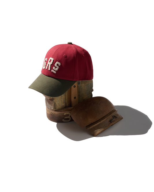 HAND QUILTED “GRS” TWO TONE CAP / OLIVE & RED