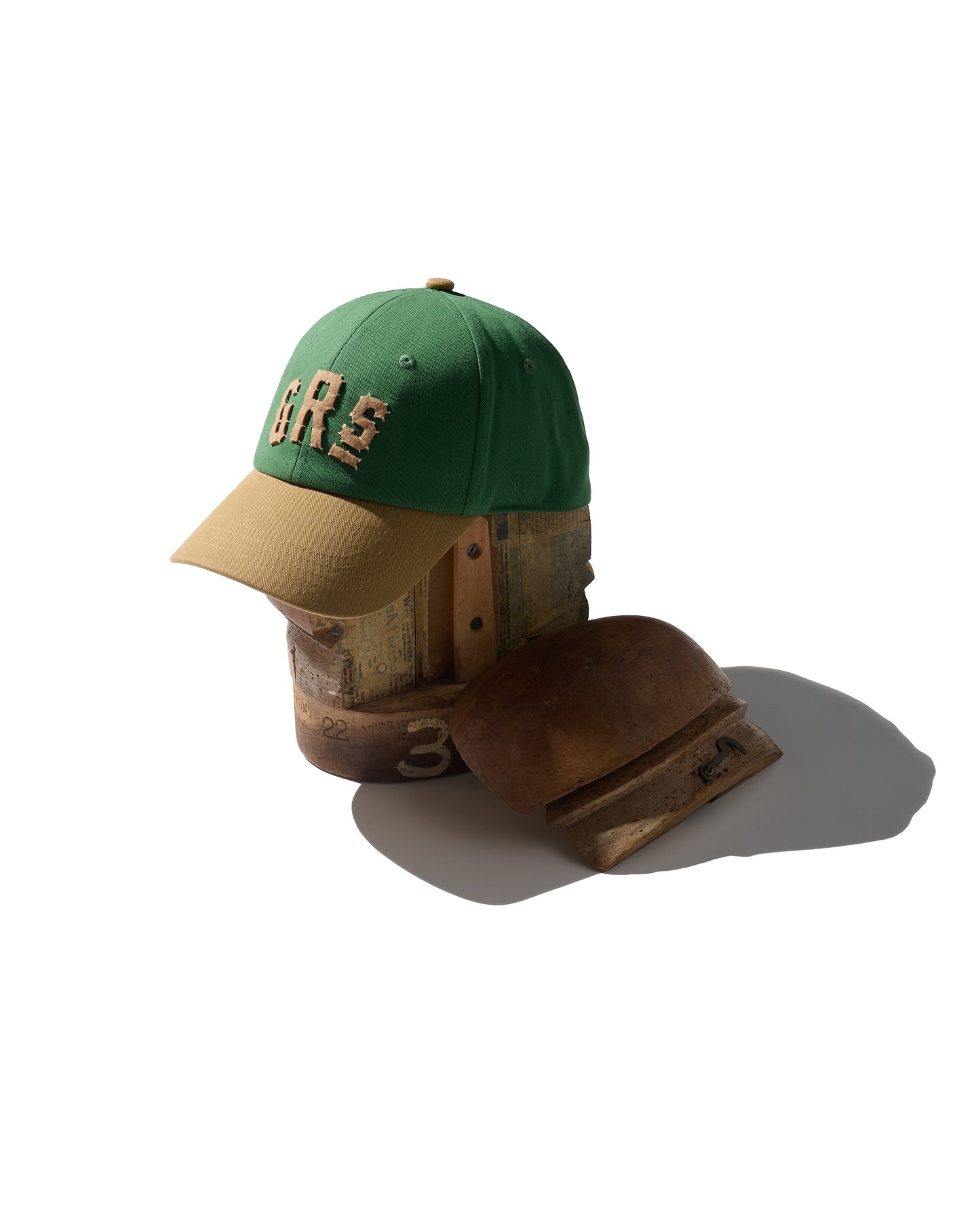HAND QUILTED “GRS” TWO TONE CAP / GREEN & MUSTARD