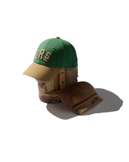 HAND QUILTED “GRS” TWO TONE CAP / GREEN & MUSTARD