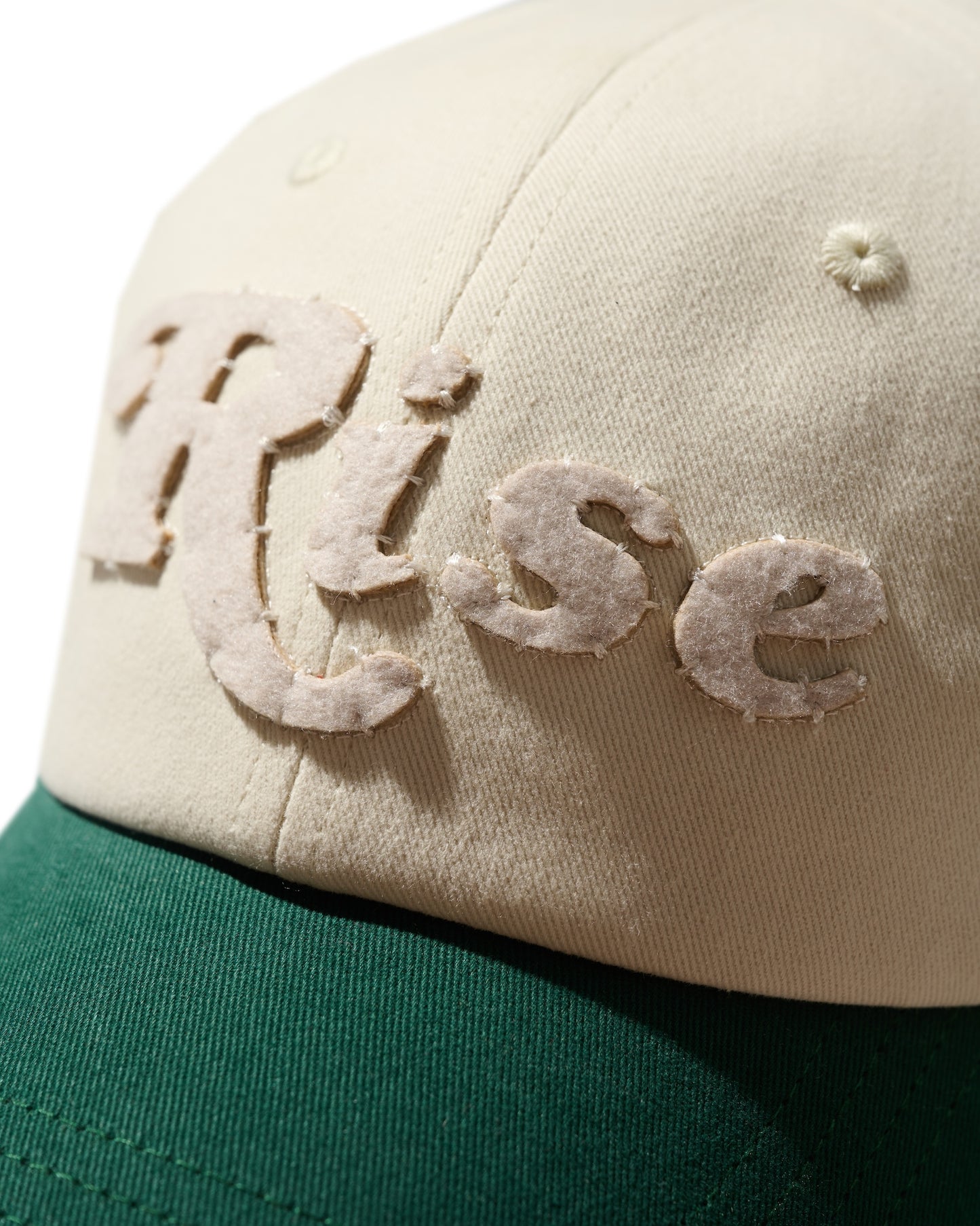 HAND QUILTED “RISE” TWO TONE CAP / OFF-WHITE & GREEN