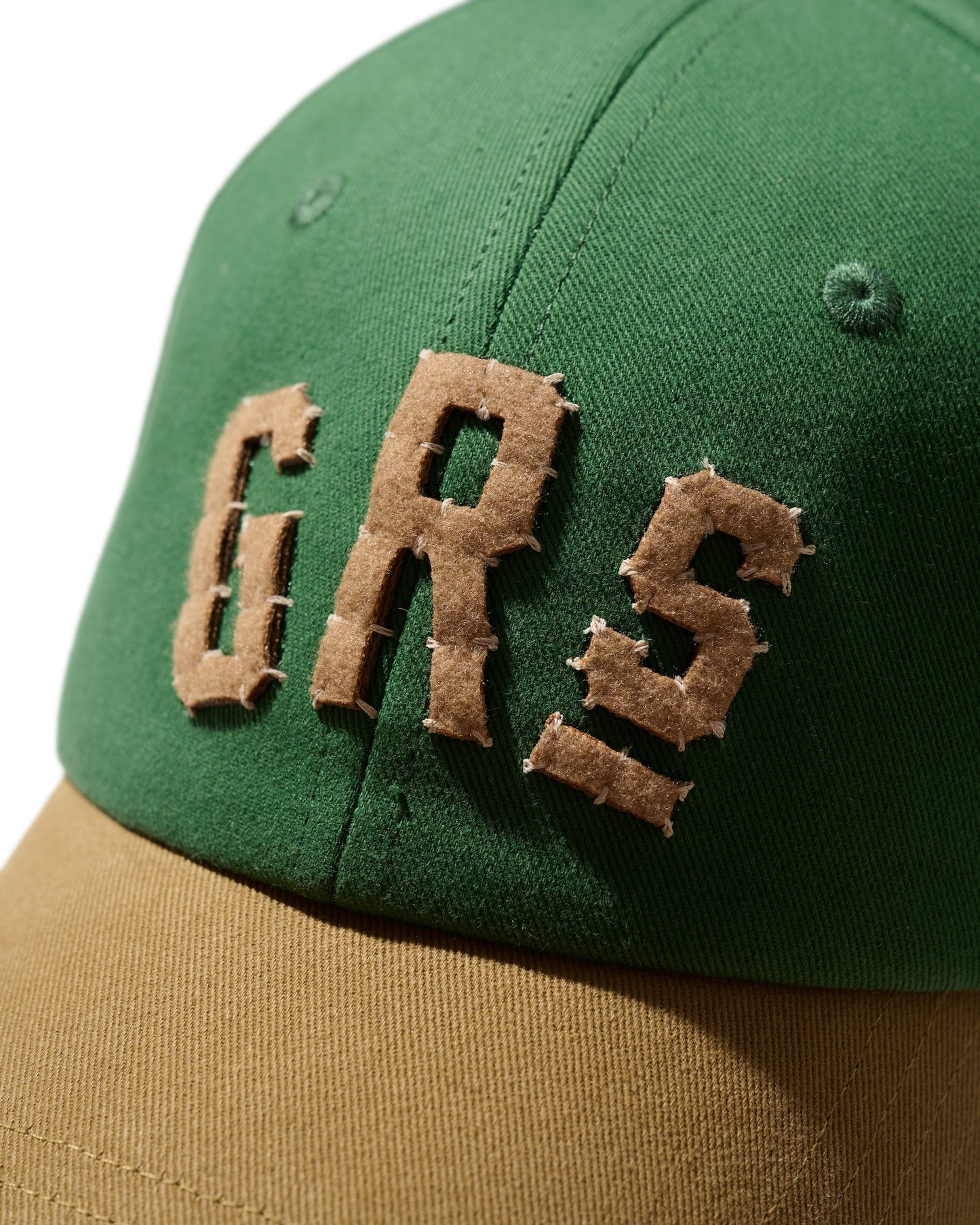 HAND QUILTED “GRS” TWO TONE CAP / GREEN & MUSTARD