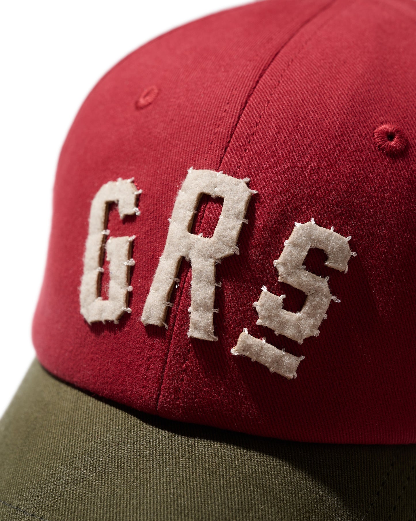 HAND QUILTED “GRS” TWO TONE CAP / OLIVE & RED