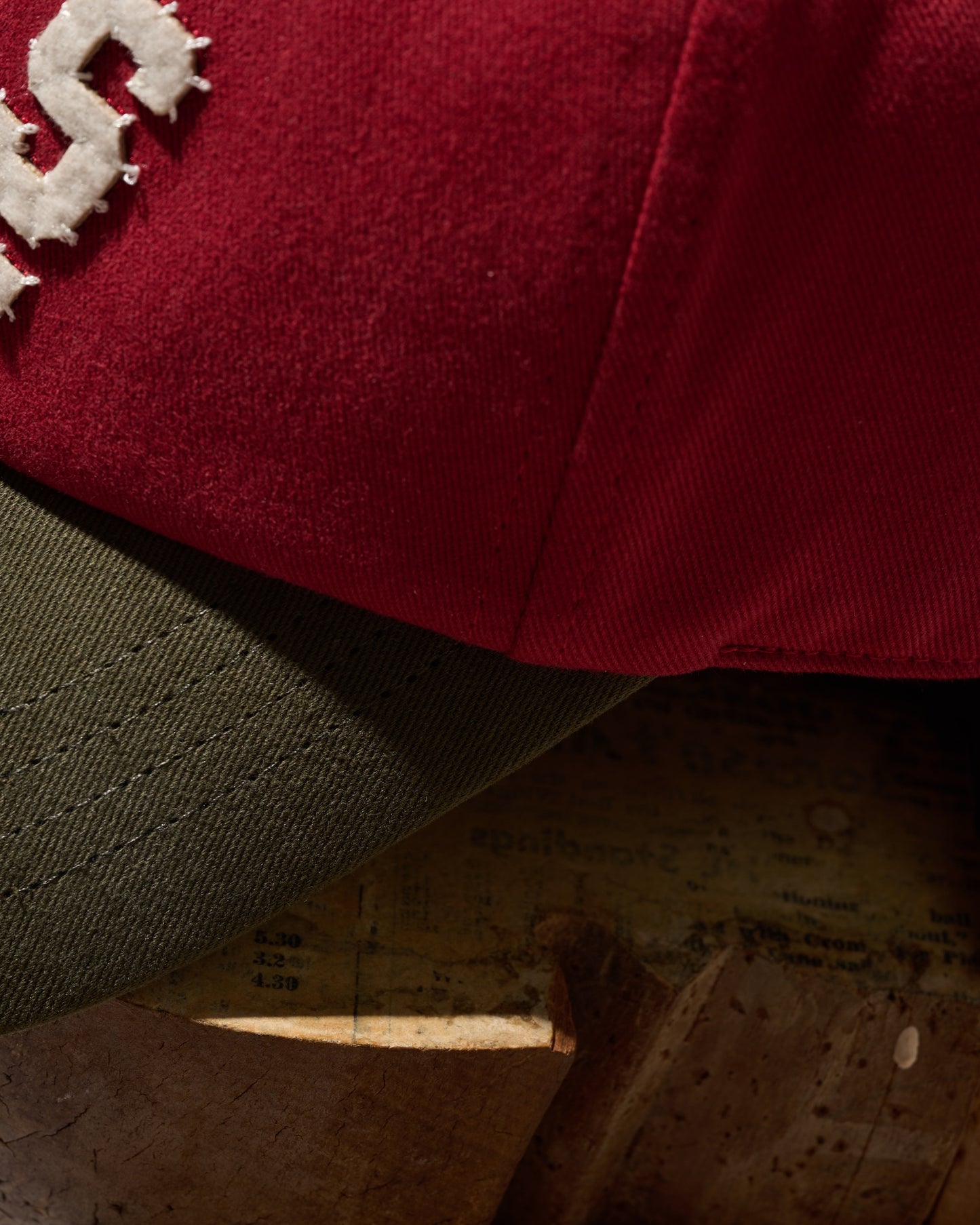 HAND QUILTED “GRS” TWO TONE CAP / OLIVE & RED