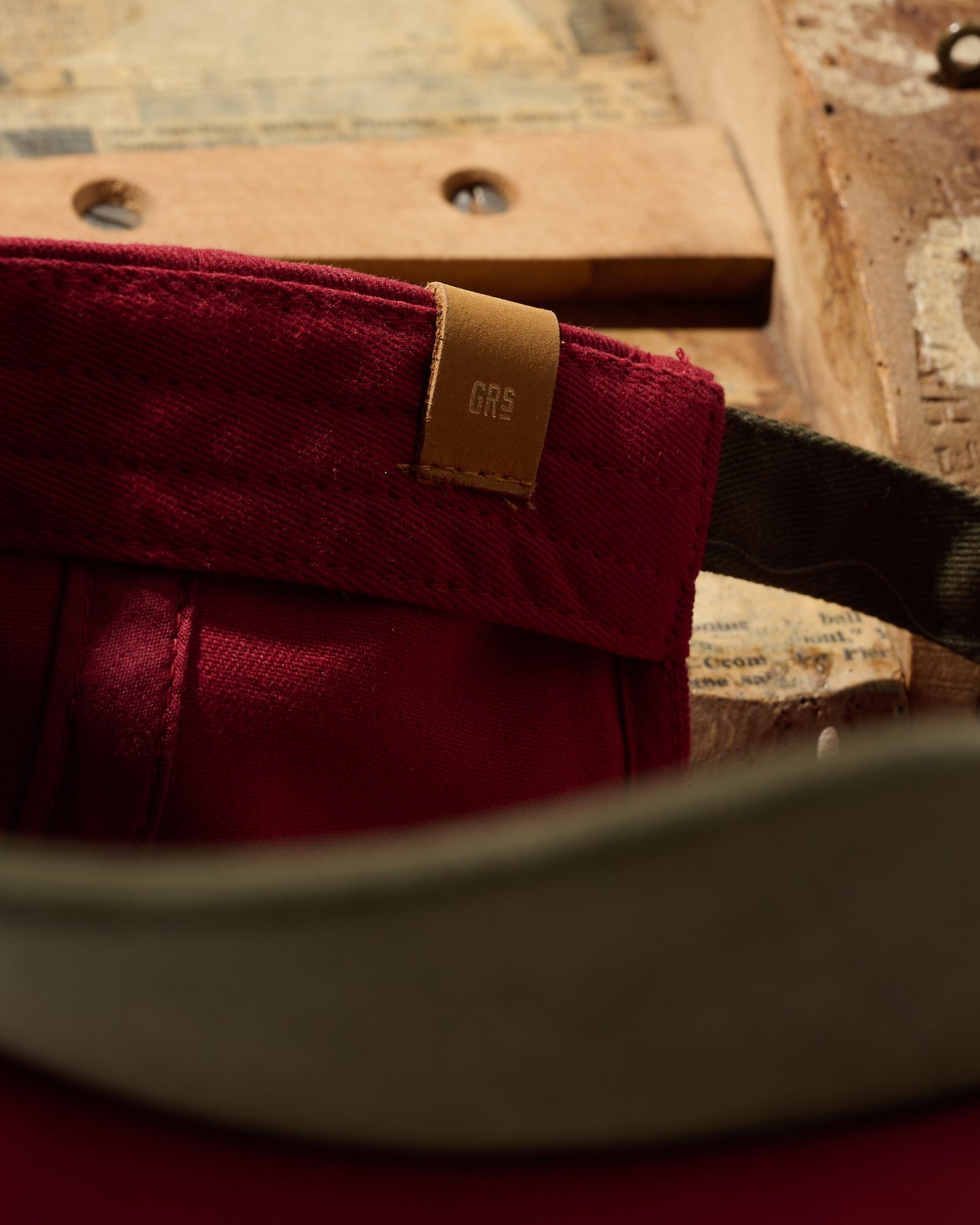 HAND QUILTED “GRS” TWO TONE CAP / OLIVE & RED