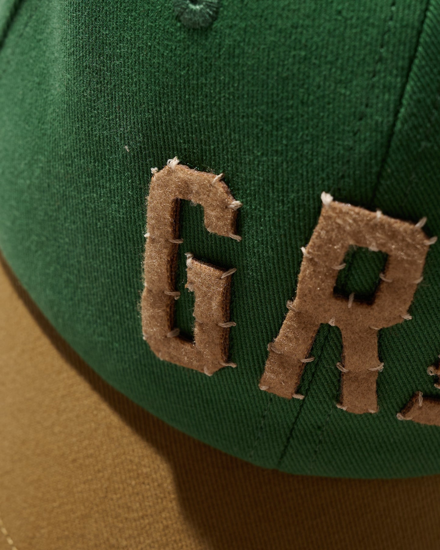 HAND QUILTED “GRS” TWO TONE CAP / GREEN & MUSTARD