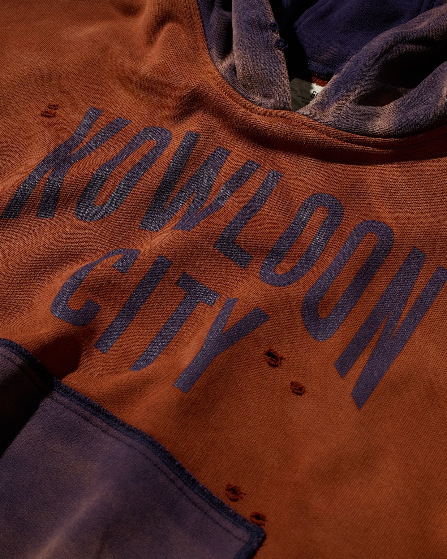 DISTRESSED "KOWLOON CITY" TWO TONE HOODIES