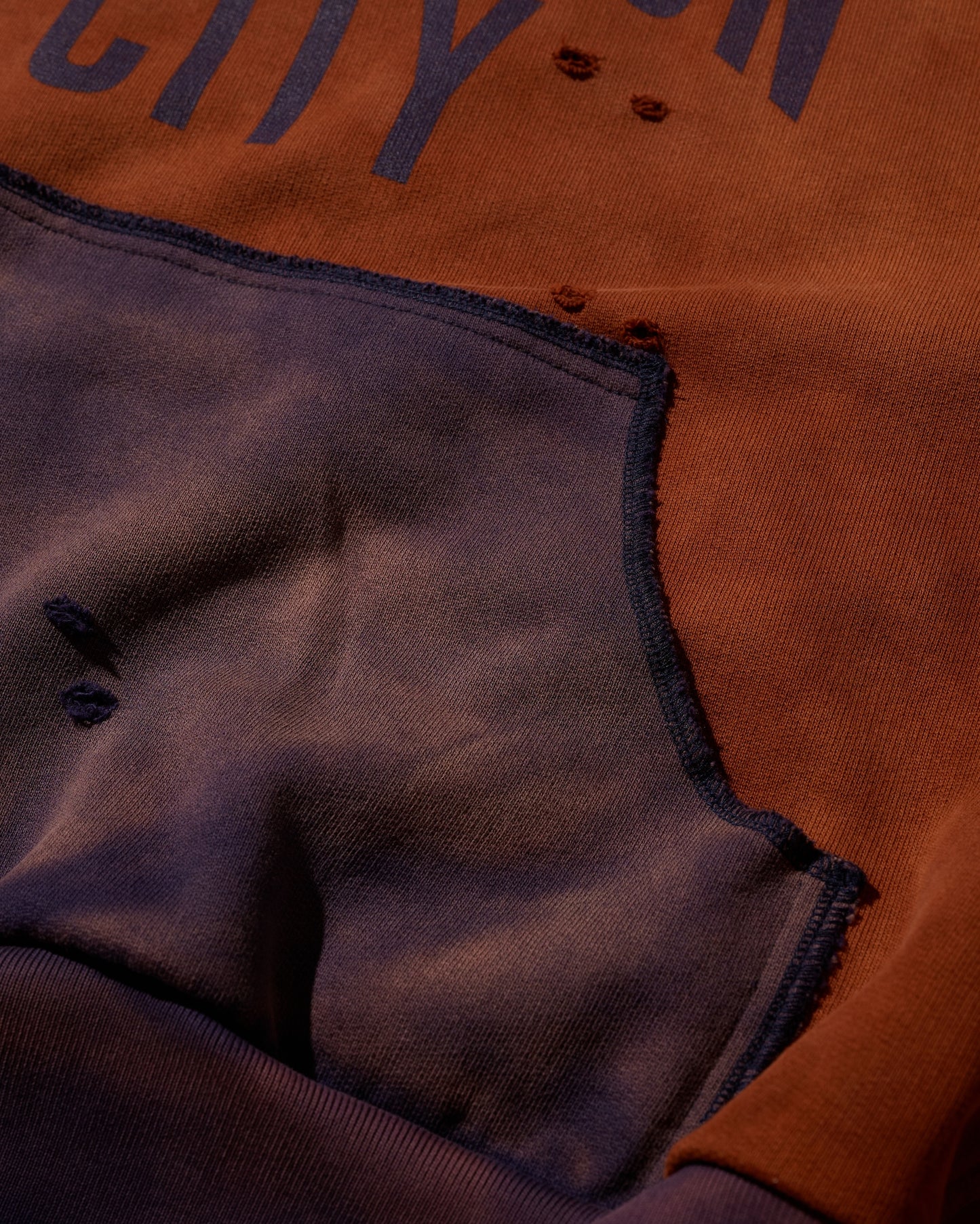 DISTRESSED "KOWLOON CITY" TWO TONE HOODIES