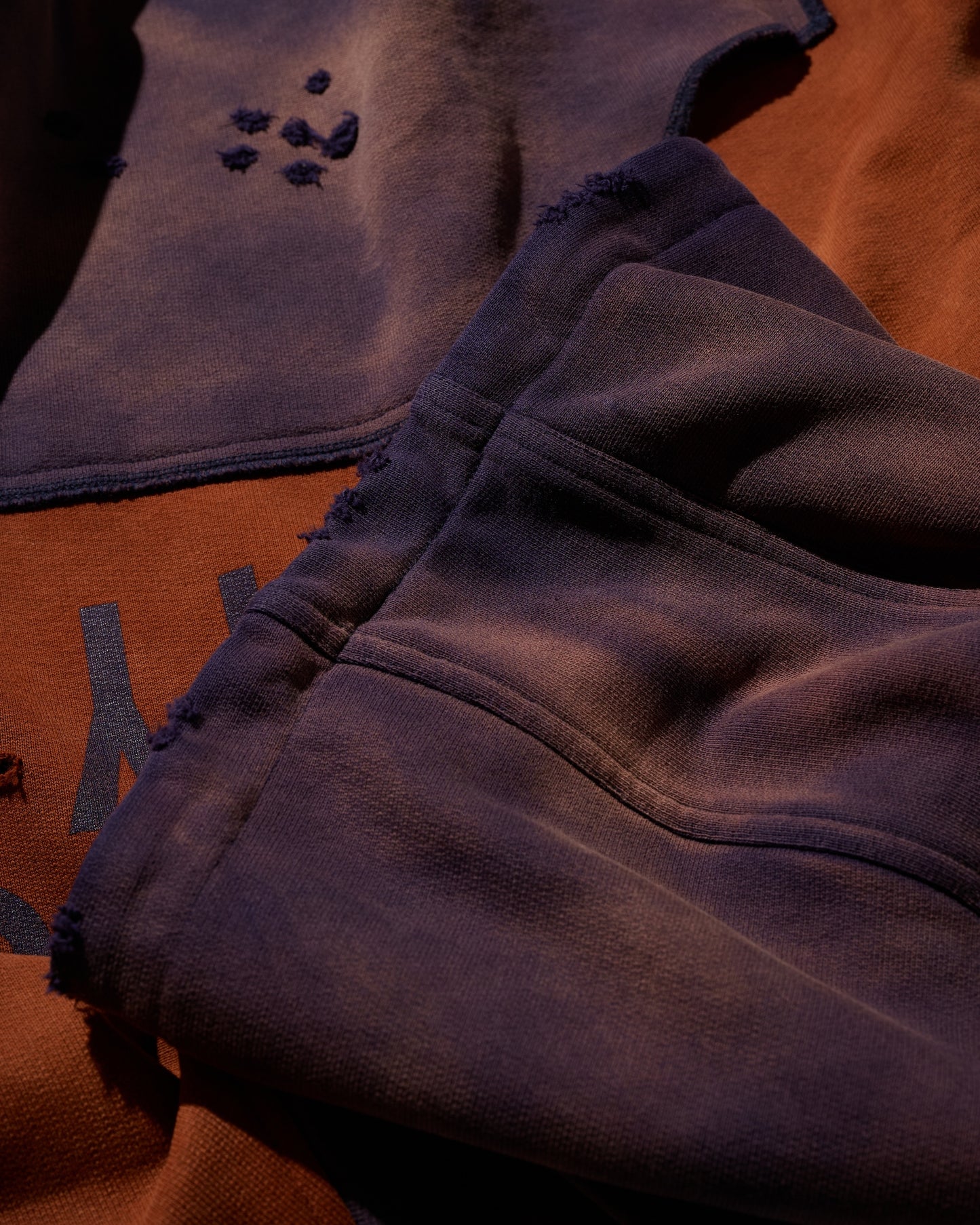 DISTRESSED "KOWLOON CITY" TWO TONE HOODIES