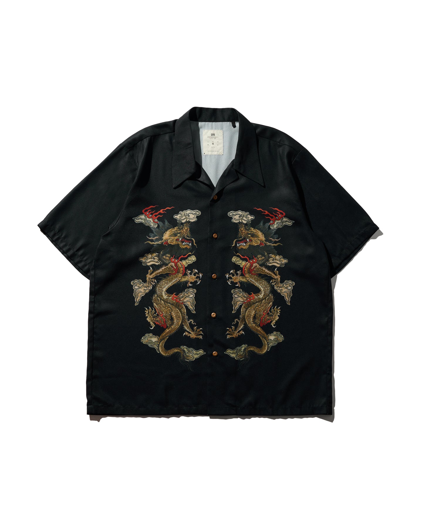 DOUBLE DRAGON OVERPRINT CREPE SHIRT / BLACK