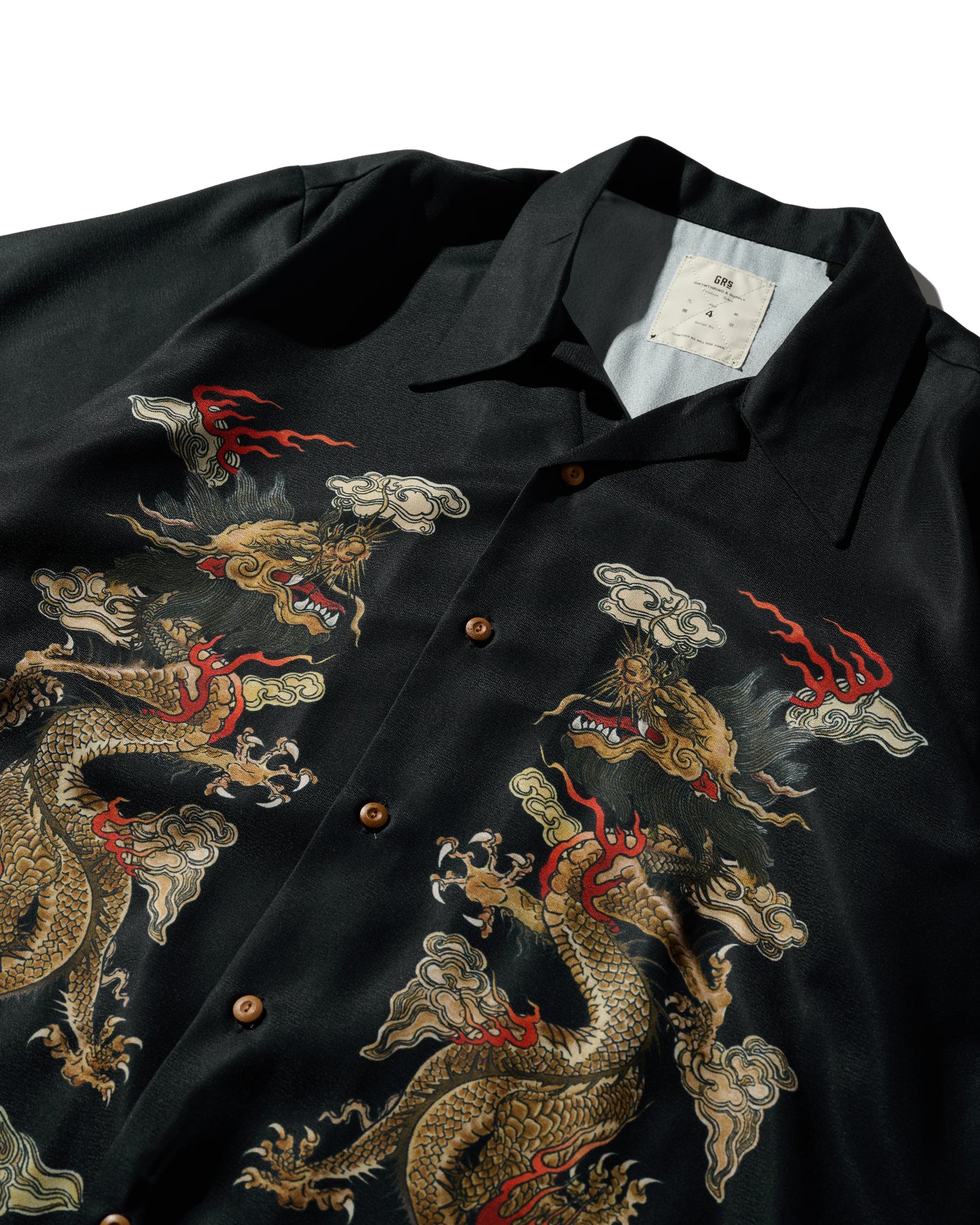 DOUBLE DRAGON OVERPRINT CREPE SHIRT / BLACK