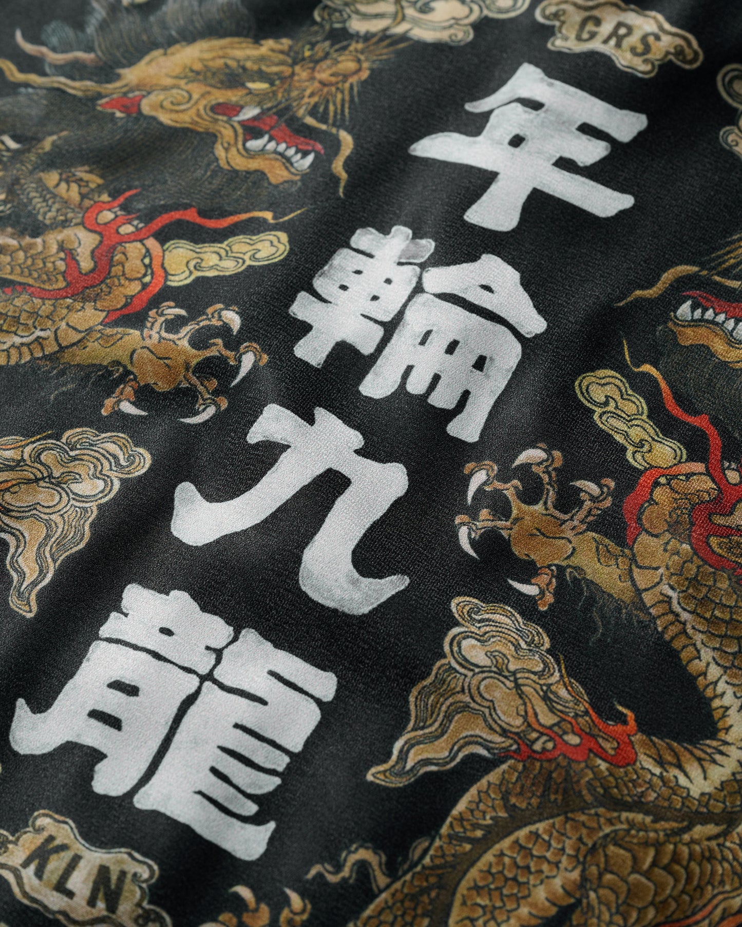 DOUBLE DRAGON OVERPRINT CREPE SHIRT / BLACK