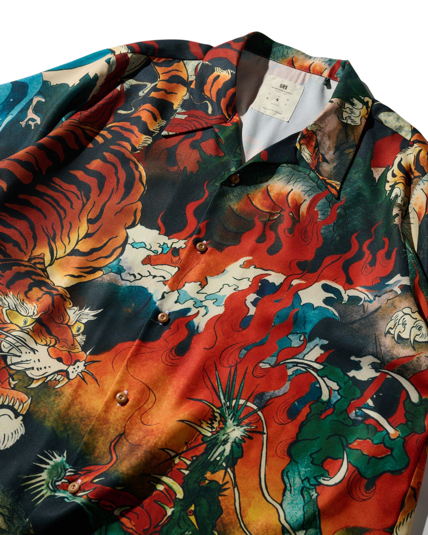 DOWNHILL TIGER & DRAGON" OVERPRINT CREPE SHIRT / ORIGIN