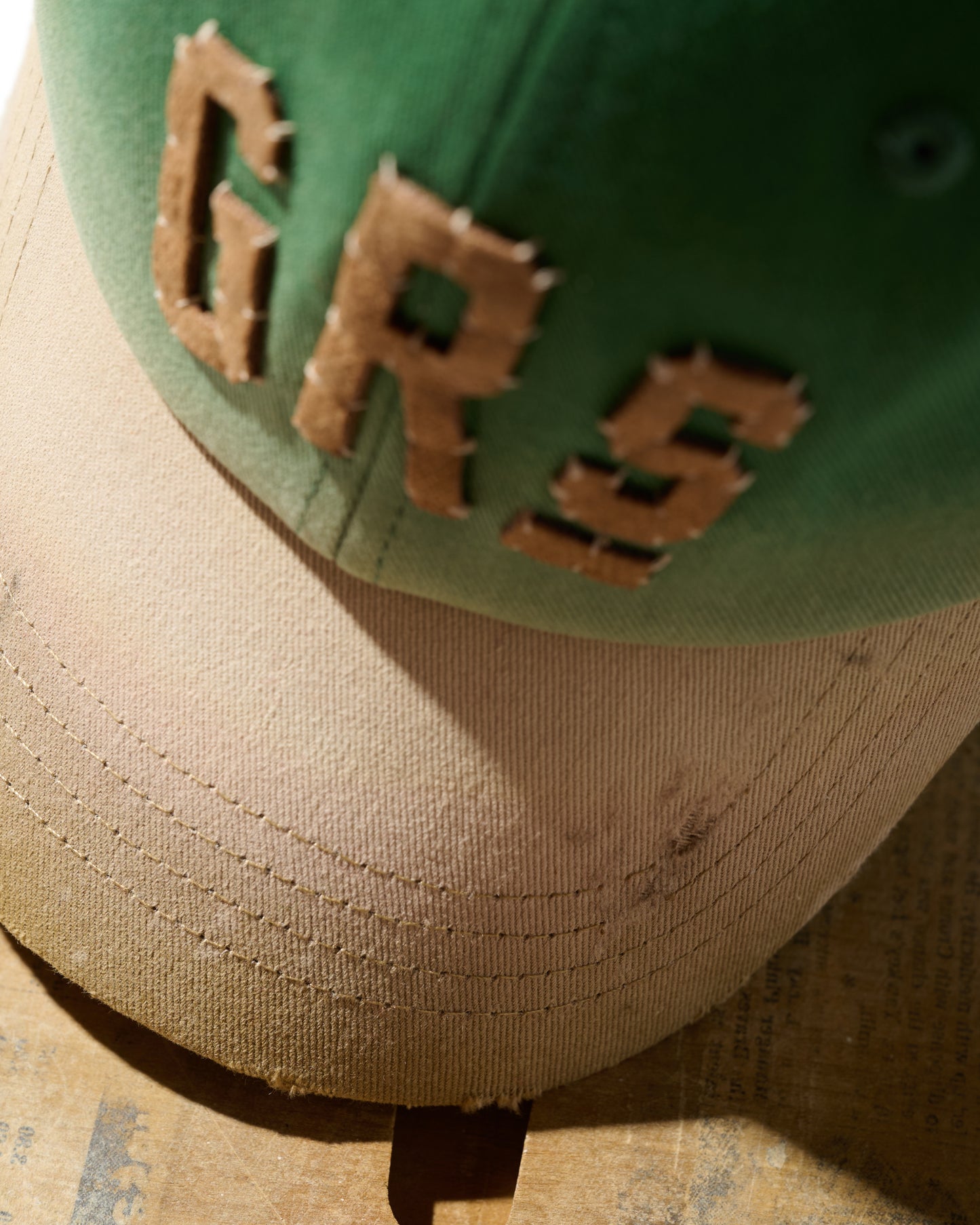 SUN FADED DISTRESSED “GRS” TWO TONE CAP / MUSTARD & GREEN