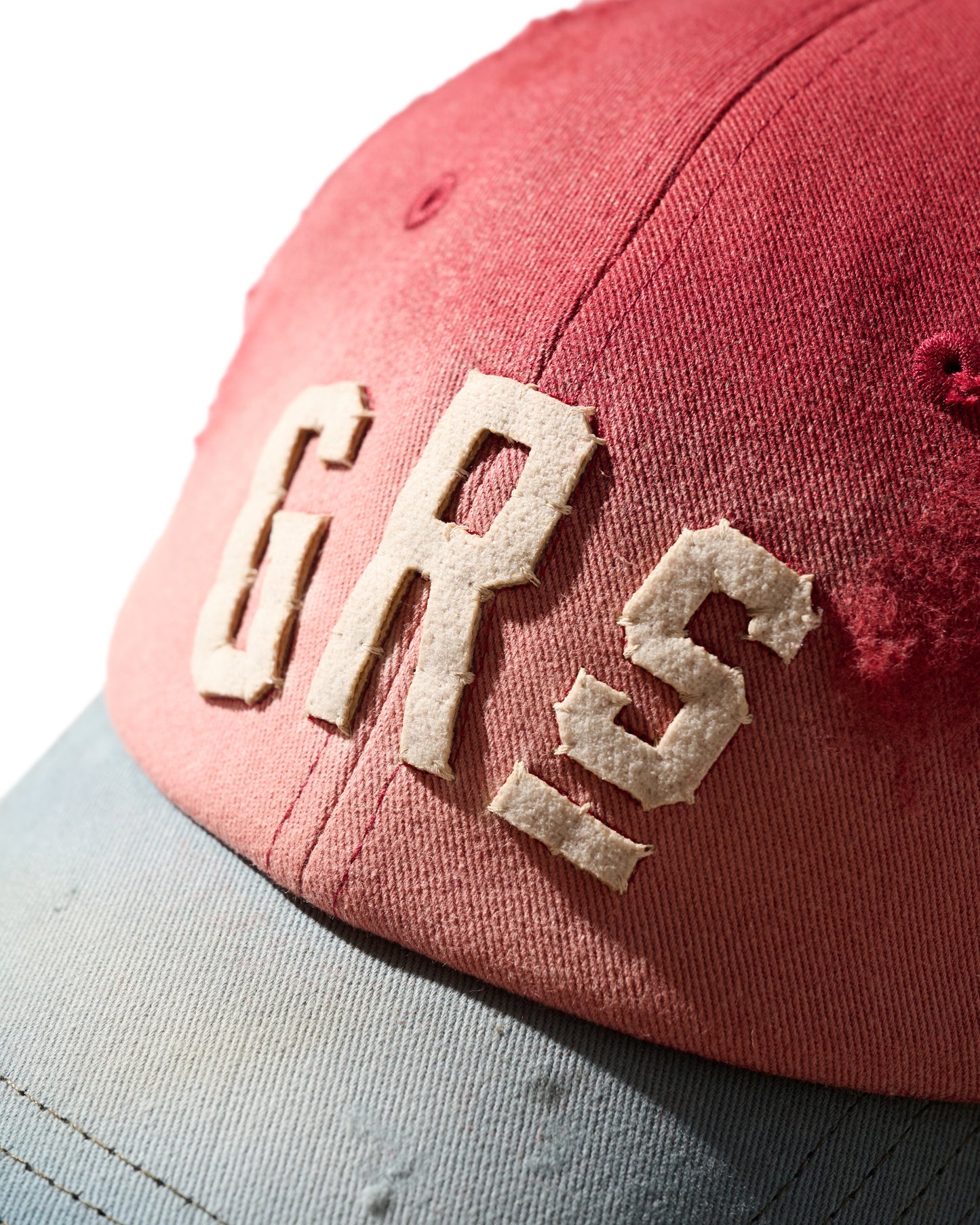 SUN FADED DISTRESSED “GRS” TWO TONE CAP / OLIVE & RED