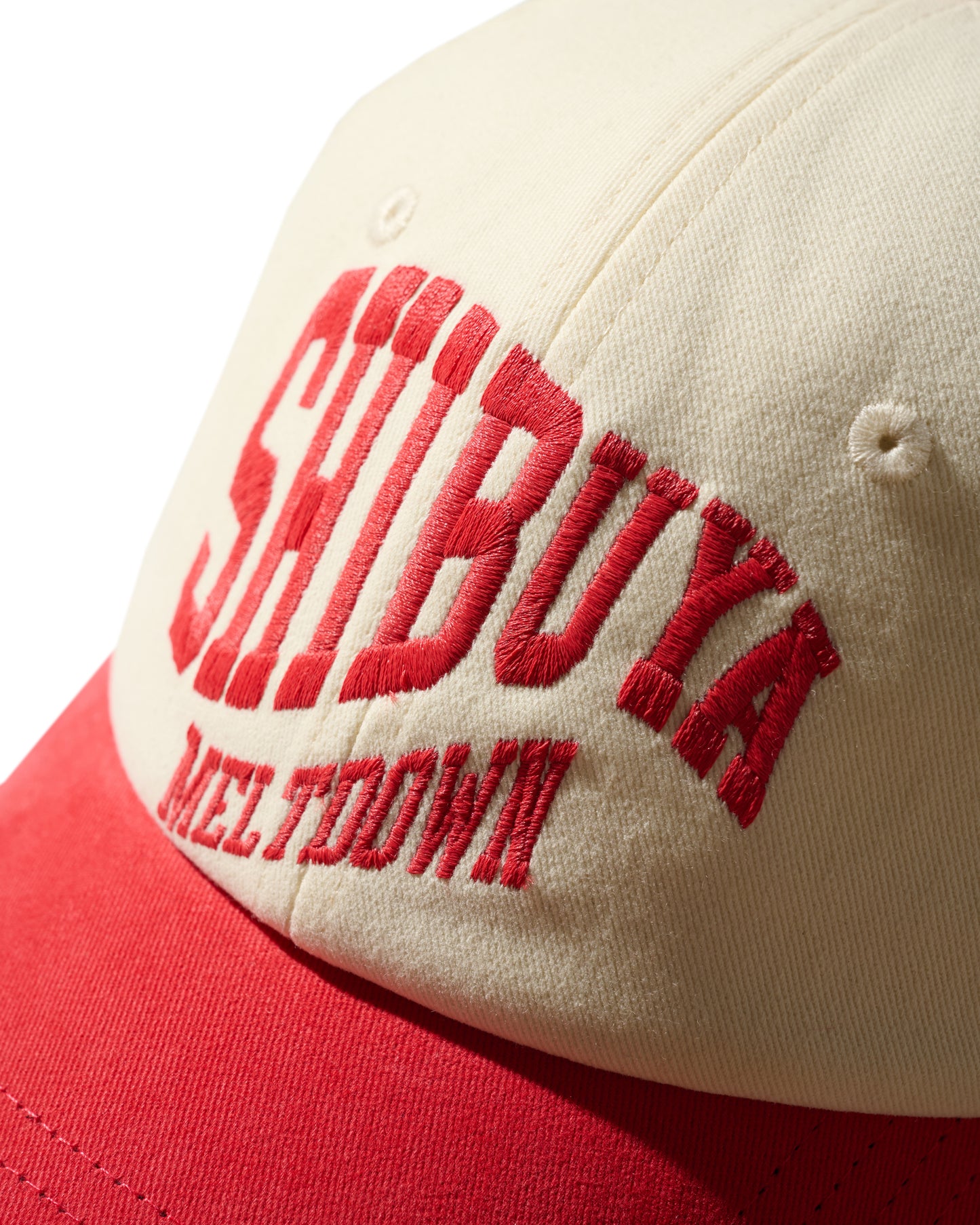 SHIBUYA MELTDOWN EMBROIDERY CAP / RED & CREAM