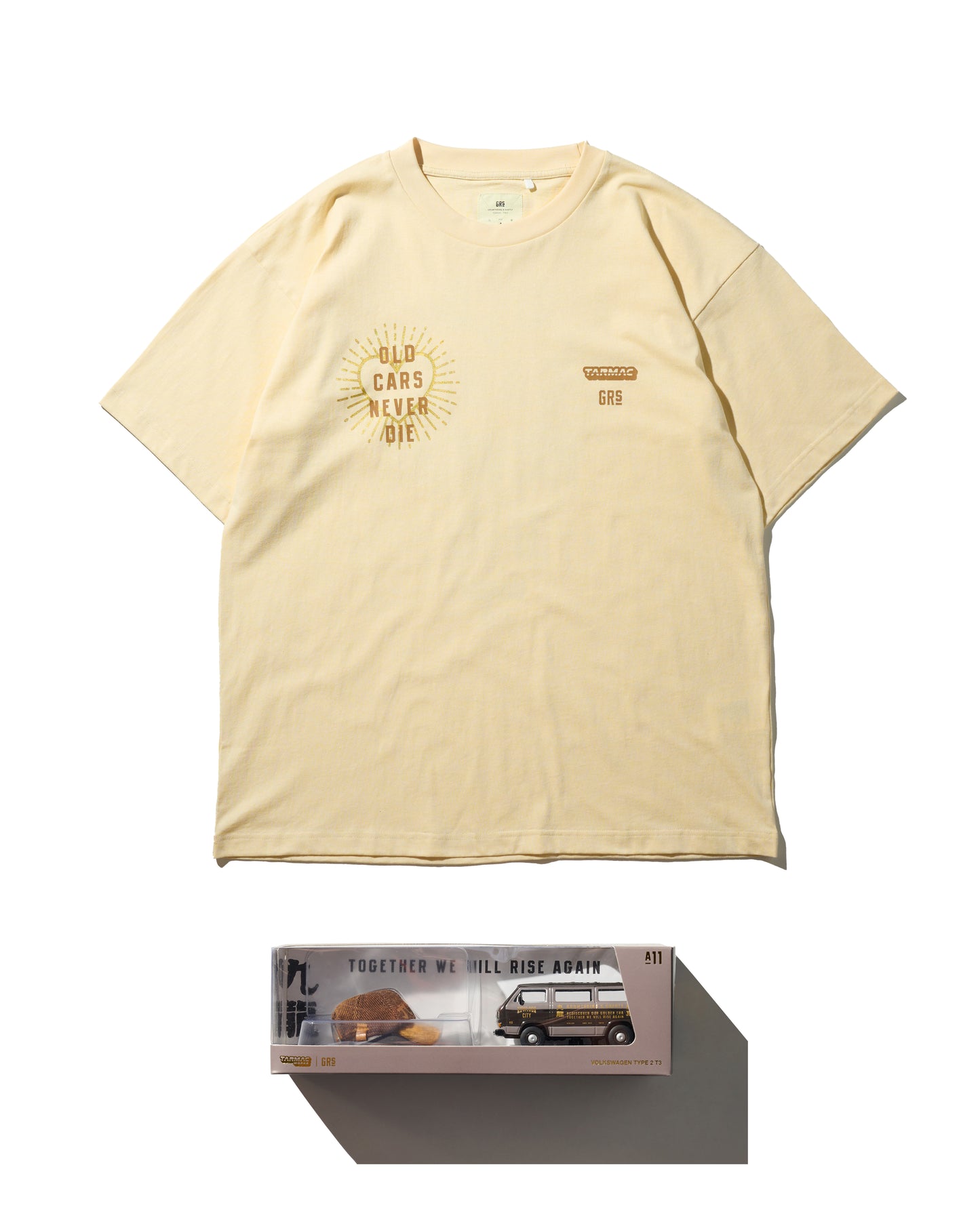 GRS X TARMAC WORKS “OLD CAR NEVER DIE” TEE + 1/64 VOLKSWAGEN T3 VAN VW / SPECIAL EDITION