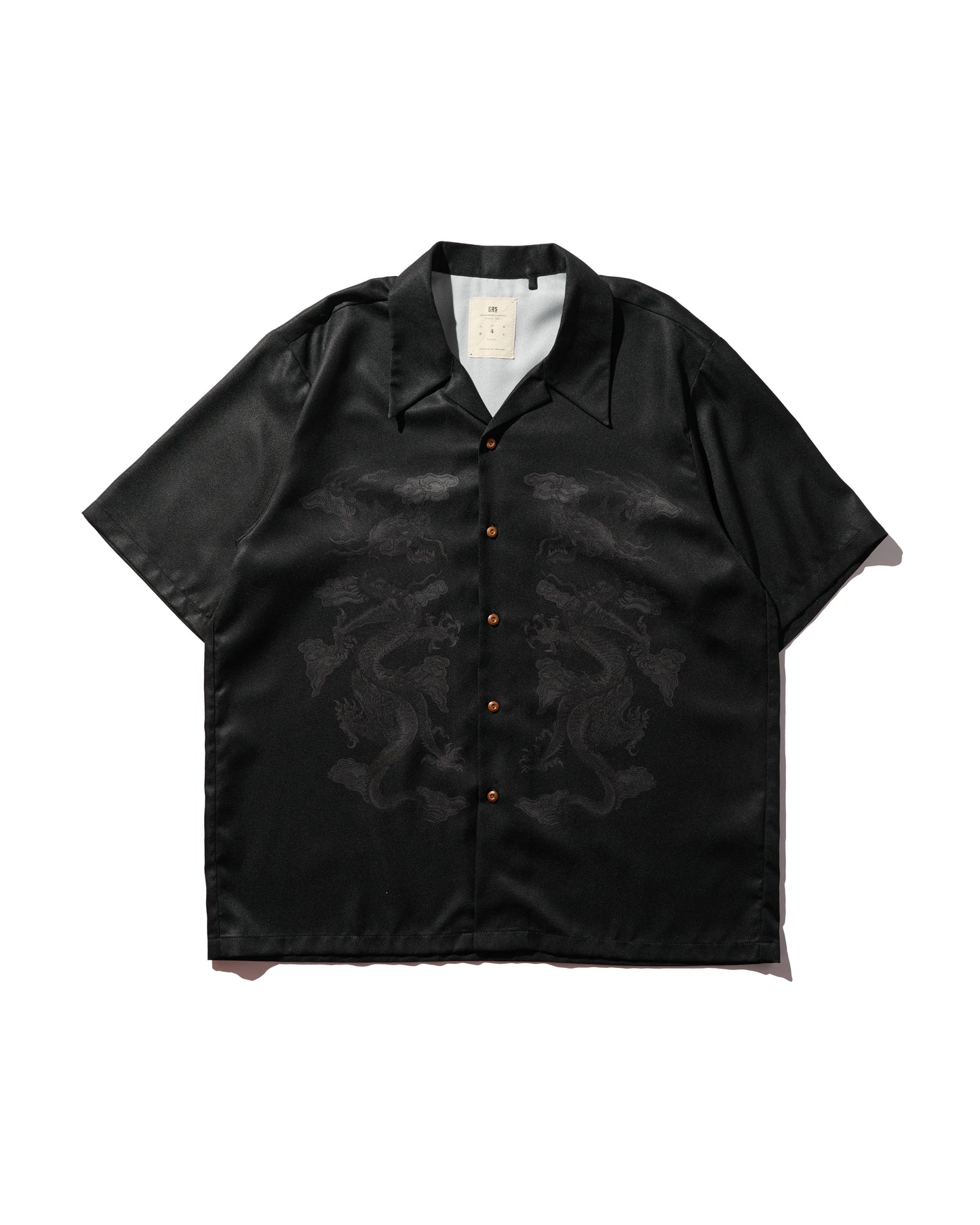 DOUBLE DRAGON OVERPRINT CREPE SHIRT / MONO BLACK