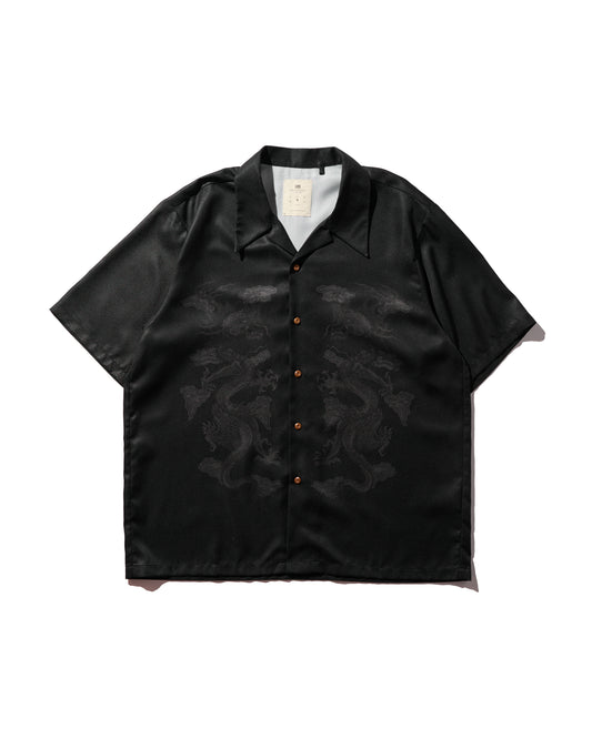 DOUBLE DRAGON OVERPRINT CREPE SHIRT / MONO BLACK