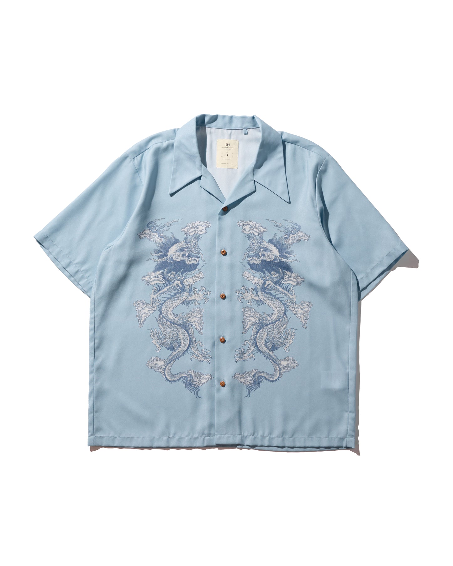 DOUBLE DRAGON OVERPRINT CREPE SHIRT / SEASIDE BLUE